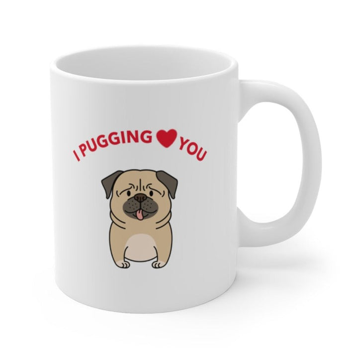 I Adore You Mug: white, red pug dog, cartoon, cute style