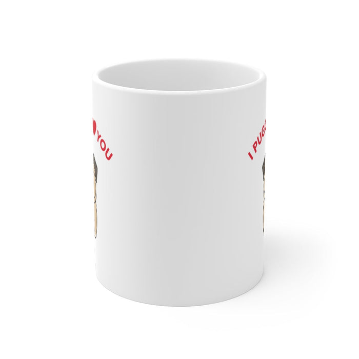I Adore You Mug: white, red pug dog, cartoon, cute style