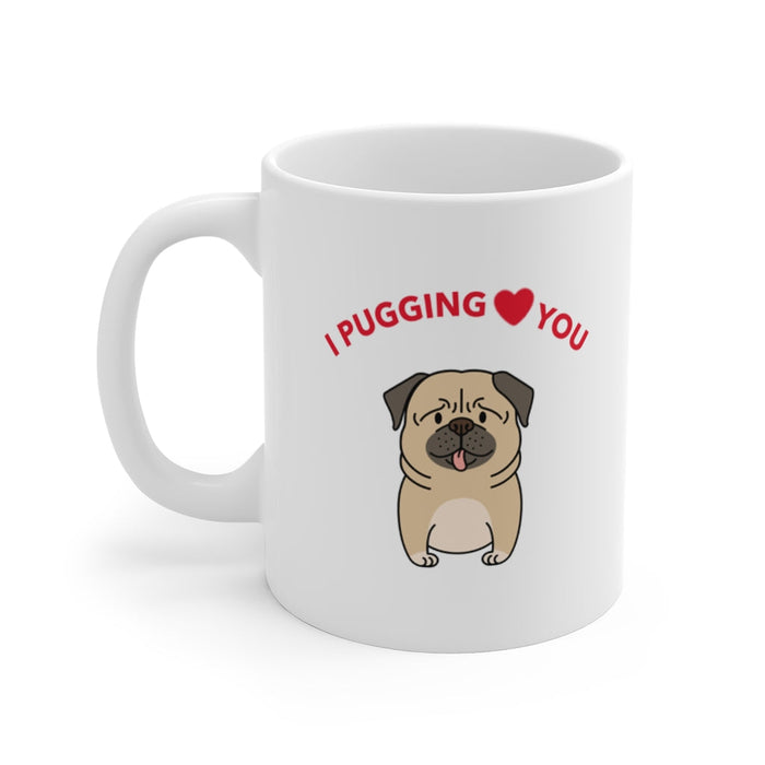 I Adore You Mug: white, red pug dog, cartoon, cute style