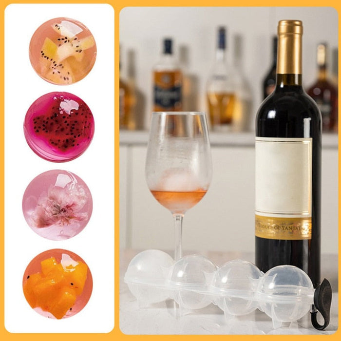 Ice Sphere Mold for Making Balls of Ice: transparent clear, black linked spherical ice mold trays, minimal functional style