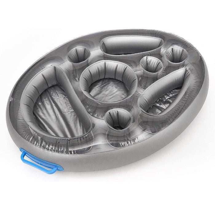 Inflatable Floating Tables for Food and Drinks in Swimming Pools: translucent blue-gray, blue inflatable serving tray/cooler