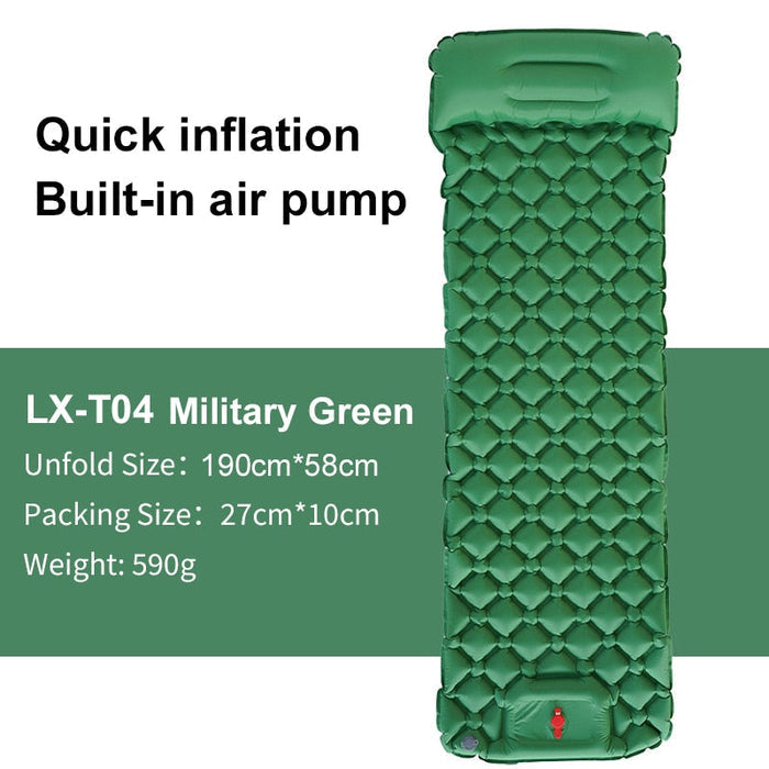 Inflatable Outdoor Mat with Pump and Neck Support: dark navy blue, black inflatable sleeping pad, minimal outdoor camping gea