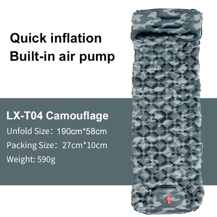 Inflatable Outdoor Mat with Pump and Neck Support: dark navy blue, black inflatable sleeping pad, minimal outdoor camping gea