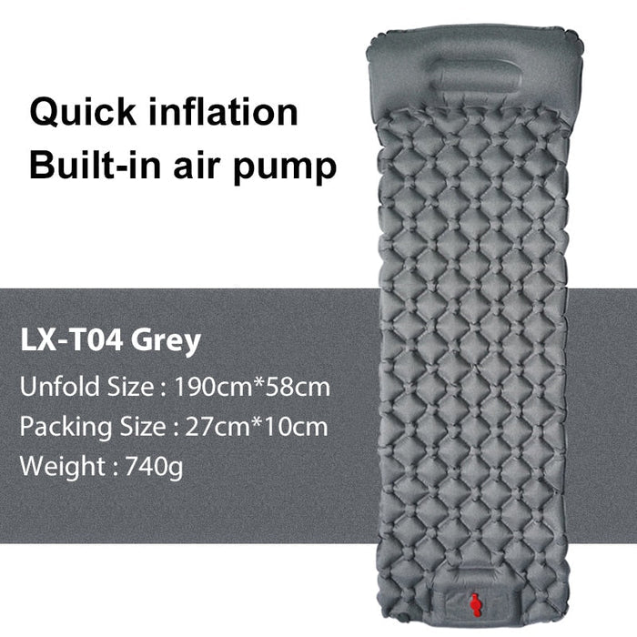 Inflatable Outdoor Mat with Pump and Neck Support: dark navy blue, black inflatable sleeping pad, minimal outdoor camping gea