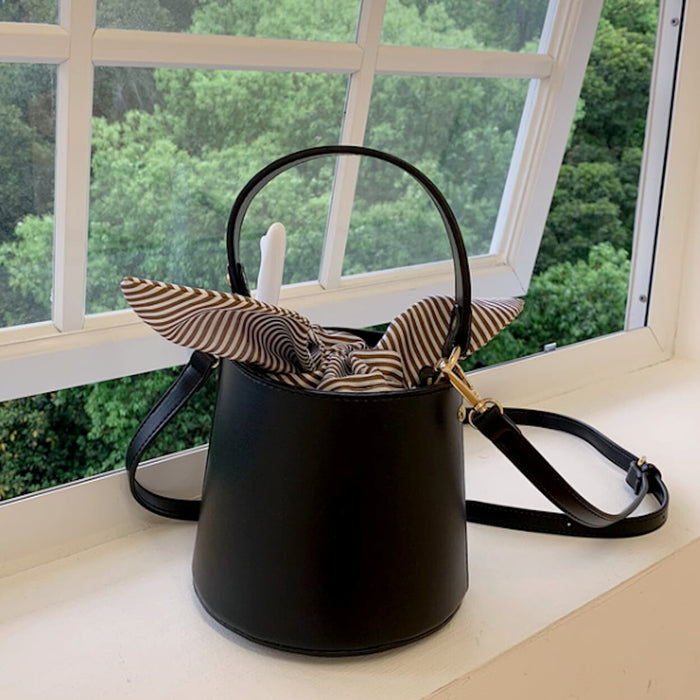 Inner Striped Bucket Bag: black, brown handbag, minimal modern style