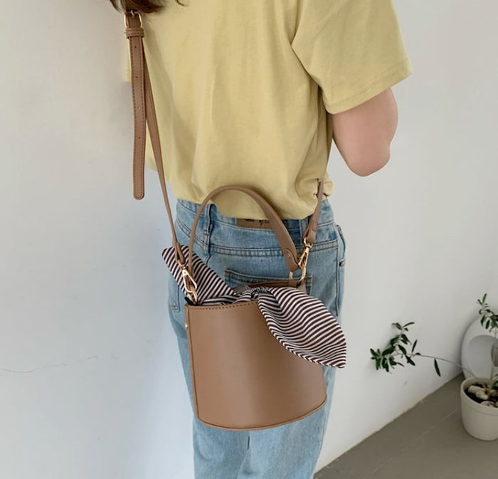 Inner Striped Bucket Bag: black, brown handbag, minimal modern style