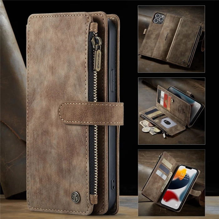 iPhone Premium Wallet Case: brown, dark brown wallet-style smartphone case, vintage rustic style