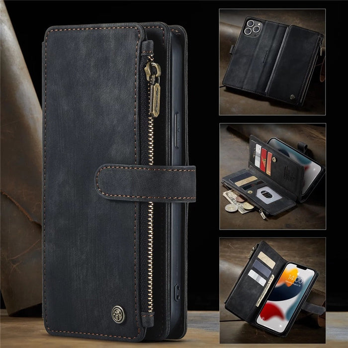 iPhone Premium Wallet Case: brown, dark brown wallet-style smartphone case, vintage rustic style