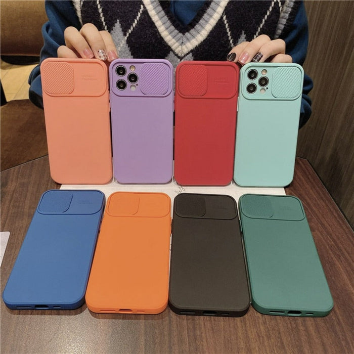 IPhone Protective Case with Built-In Camera Lens Cover: peach, lavender smartphone cases, minimal style