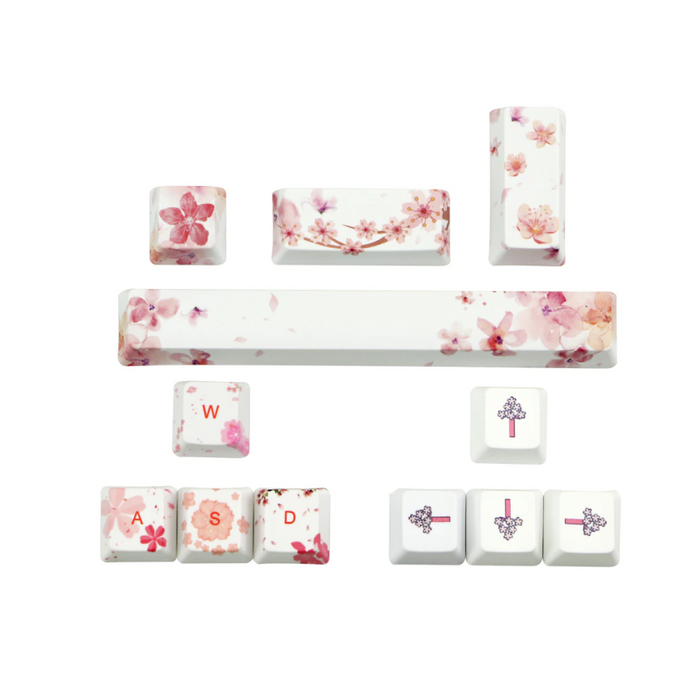 Japanese Anime Style Keyboard Keycap Set: white, red stylized ocean waves and Mount Fuji landscape theme, Japanese-inspired c
