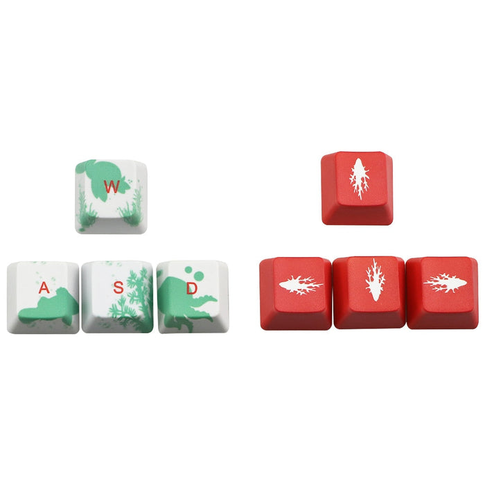 Japanese Anime Style Keyboard Keycap Set: white, red stylized ocean waves and Mount Fuji landscape theme, Japanese-inspired c