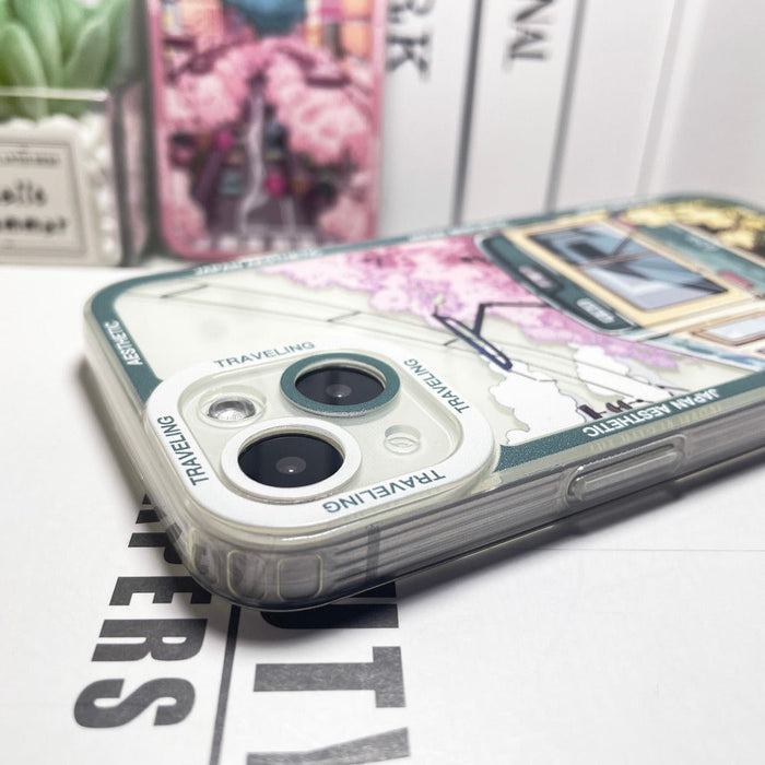 Japanese Cartoon-inspired iPhone Case with a Distinctive Theme: clear, purple Japanese city street/neon storefront theme, col