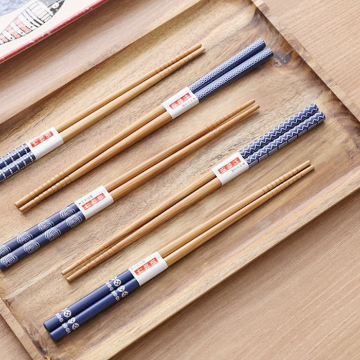 Japanese Wooden Chopsticks: black, red Japanese-style cartoon/graphic motifs, Japanese-inspired decorative graphic style