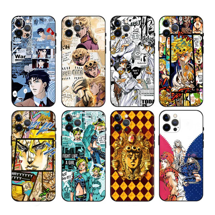 JoJo's Bizarre Adventure Phone Cases: multicolor, black anime/manga characters, cartoon manga/anime, graphic collage style