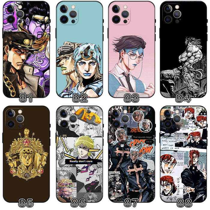 JoJo's Bizarre Adventure Phone Cases: multicolor, black anime/manga characters, cartoon manga/anime, graphic collage style