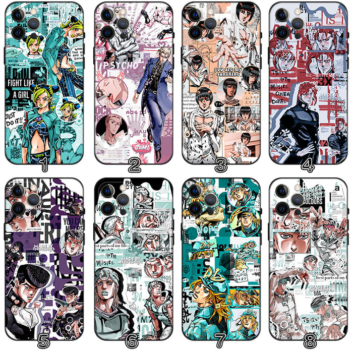 JoJo's Bizarre Adventure Phone Cases: multicolor, black anime/manga characters, cartoon manga/anime, graphic collage style