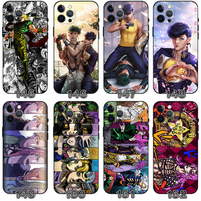 JoJo's Bizarre Adventure Phone Cases: multicolor, black anime/manga characters, cartoon manga/anime, graphic collage style