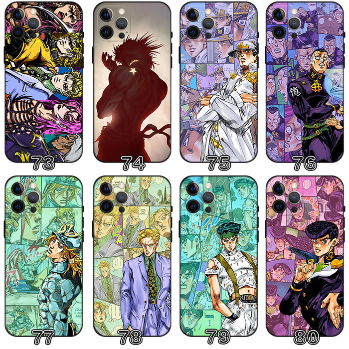 JoJo's Bizarre Adventure Phone Cases: multicolor, black anime/manga characters, cartoon manga/anime, graphic collage style
