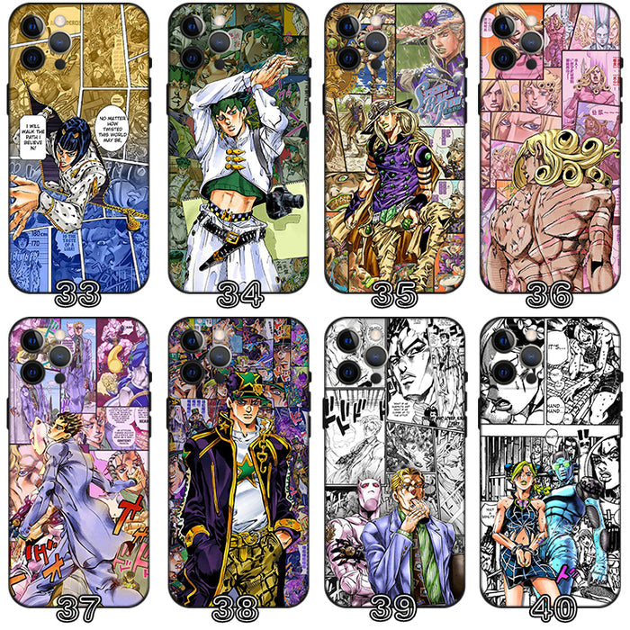 JoJo's Bizarre Adventure Phone Cases: multicolor, black anime/manga characters, cartoon manga/anime, graphic collage style