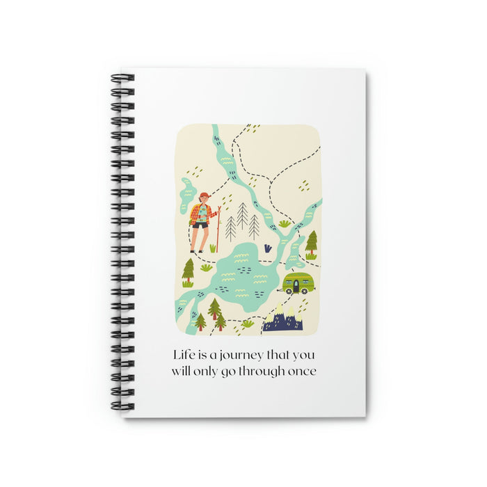 Journey of Life Spiral Bound Notebook: white, cream outdoor travel/nature theme, cartoon illustrated, minimal style