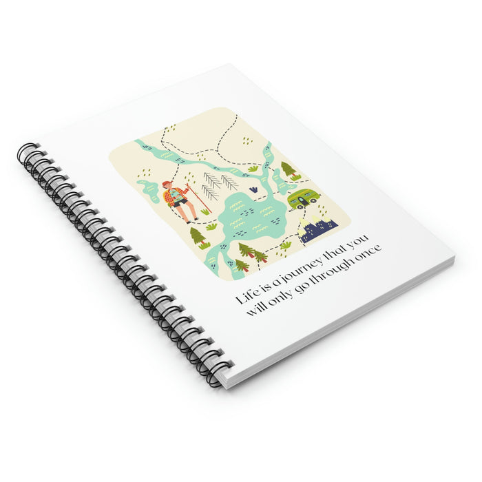 Journey of Life Spiral Bound Notebook: white, cream outdoor travel/nature theme, cartoon illustrated, minimal style