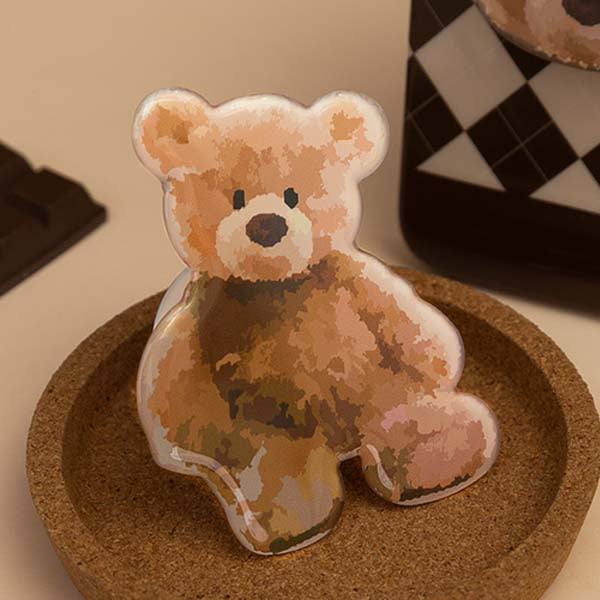 Kawaii Bunny Phone Grip and Stand: tan, beige bear face, cartoon, kawaii style