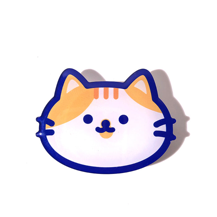 Kawaii Cat Phone Holder/Stand: blue, purple cartoon orange-and-white cat, kawaii cartoon style