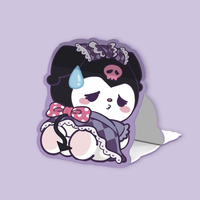 Kawaii Desktop Foldable Makeup Mirror: black, white cute gothic cartoon character with skull motif, kawaii gothic cartoon sty