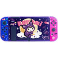 Kawaii Florescent Purple Switch Case Cover: transparent purple, pink Kuromi character, kawaii cartoon style