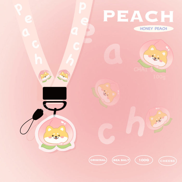 Kawaii Food Keychain Necklaces with Charm: pink, white cartoon dog character, kawaii cartoon style