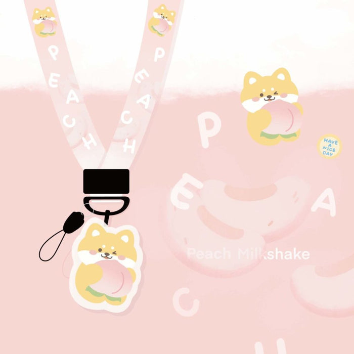 Kawaii Food Keychain Necklaces with Charm: pink, white cartoon dog character, kawaii cartoon style