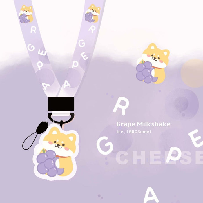 Kawaii Food Keychain Necklaces with Charm: pink, white cartoon dog character, kawaii cartoon style
