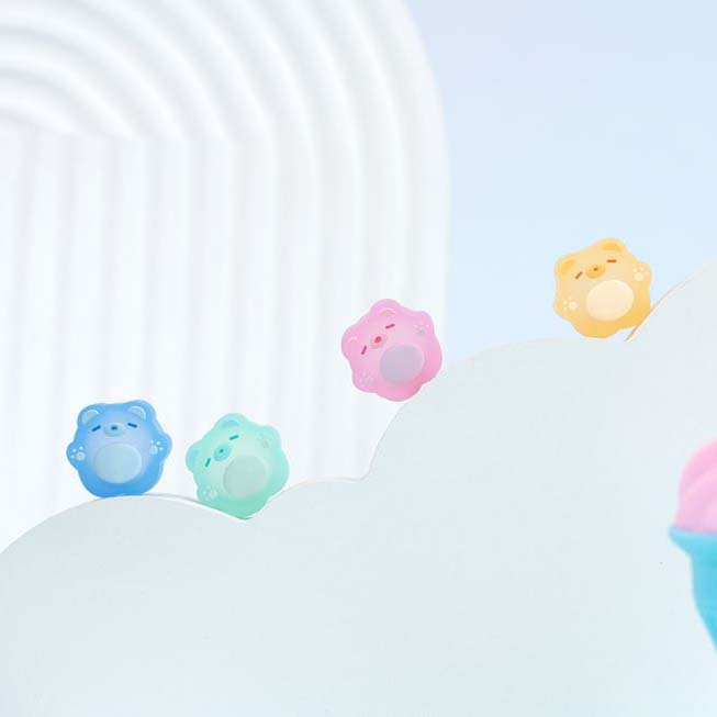 Kawaii Gummy Bear Switch Analog Caps: light blue, white game controller joystick thumb grip accessory, cartoon-like instructi