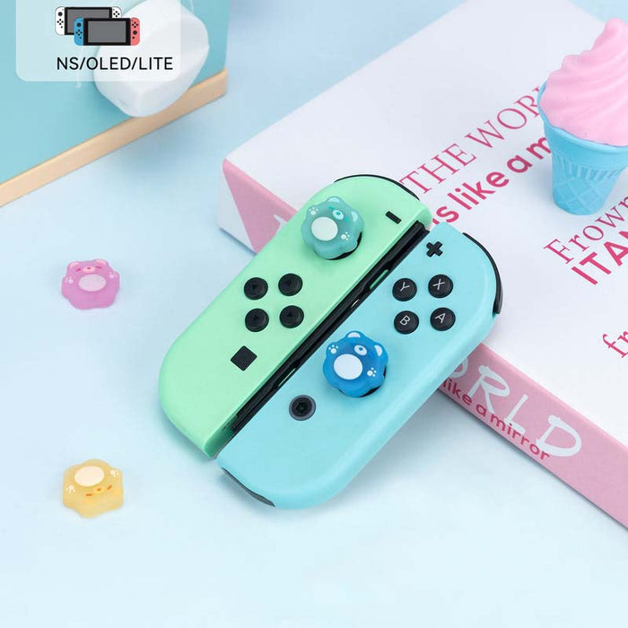 Kawaii Gummy Bear Switch Analog Caps: light blue, white game controller joystick thumb grip accessory, cartoon-like instructi