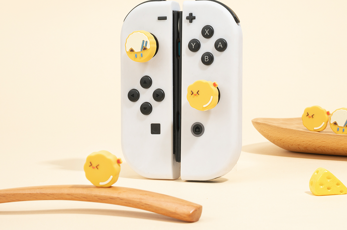 Kawaii Joystick Caps for Switch Accessories: yellow, white yellow chick characters, kawaii cartoon style
