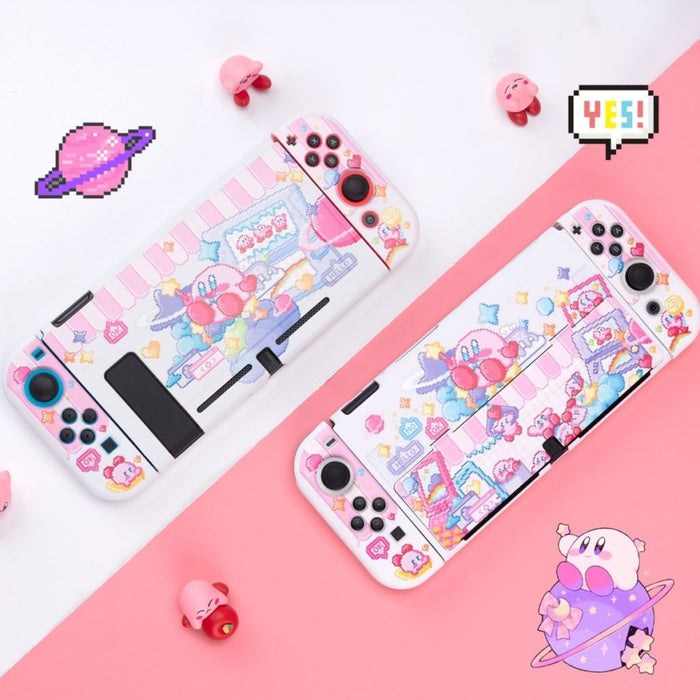 Kawaii Kirby Switch OLED Case: white, pink cute cartoon characters and pastel fantasy/candy-themed imagery, kawaii cartoon pi