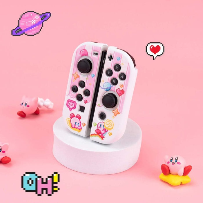 Kawaii Kirby Switch OLED Case: white, pink cute cartoon characters and pastel fantasy/candy-themed imagery, kawaii cartoon pi