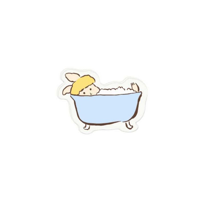 Kawaii Rabbit Phone Grip and Stand: white, light blue cartoon rabbit in a bathtub, cute cartoon style
