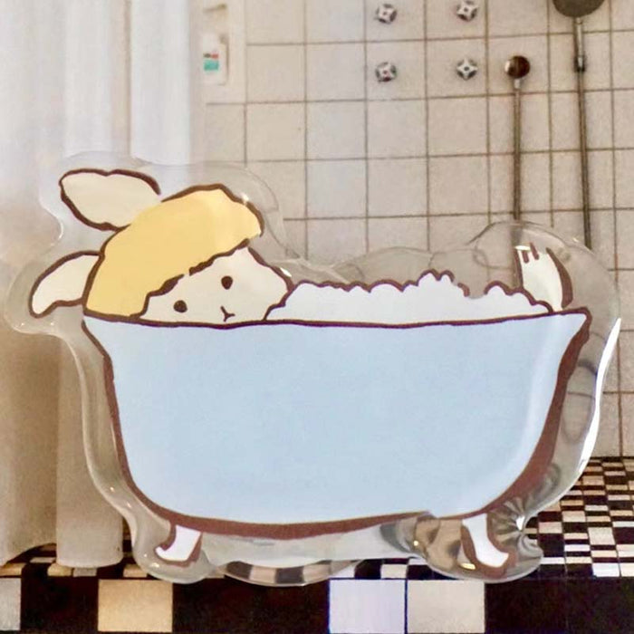 Kawaii Rabbit Phone Grip and Stand: white, light blue cartoon rabbit in a bathtub, cute cartoon style