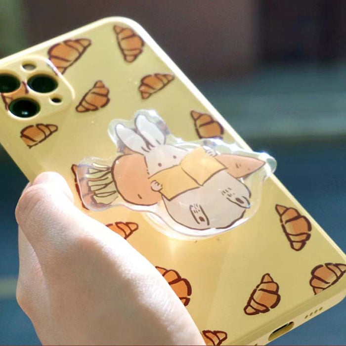 Kawaii Rabbit Phone Grip and Stand: white, light blue cartoon rabbit in a bathtub, cute cartoon style