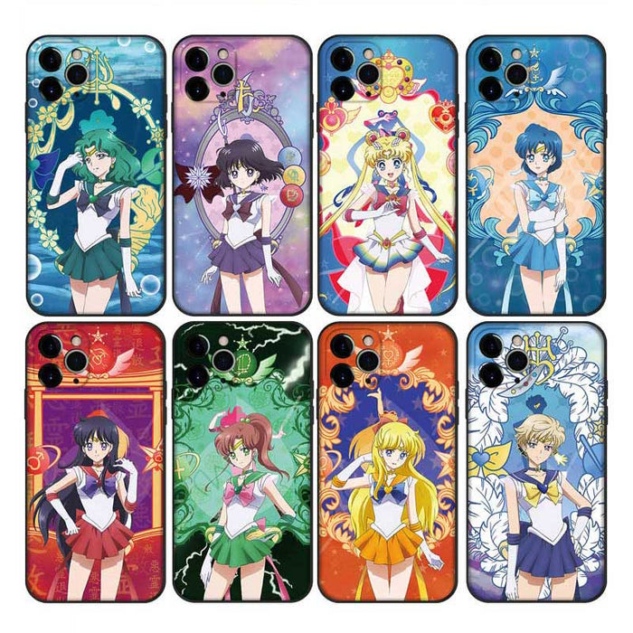 Kawaii Sailor Moon Phone Cases: blue, teal Sailor Moon-style anime characters, colorful anime/cartoon style