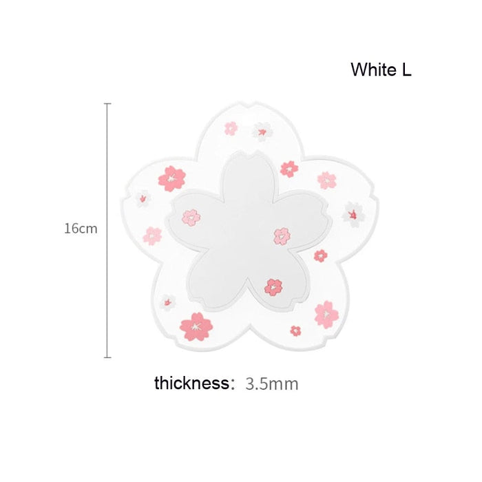 Kawaii Sakura Coffee Coaster, Silicone/Pink/White: white, light pink cherry blossom flowers, cute floral cartoon-inspired sty