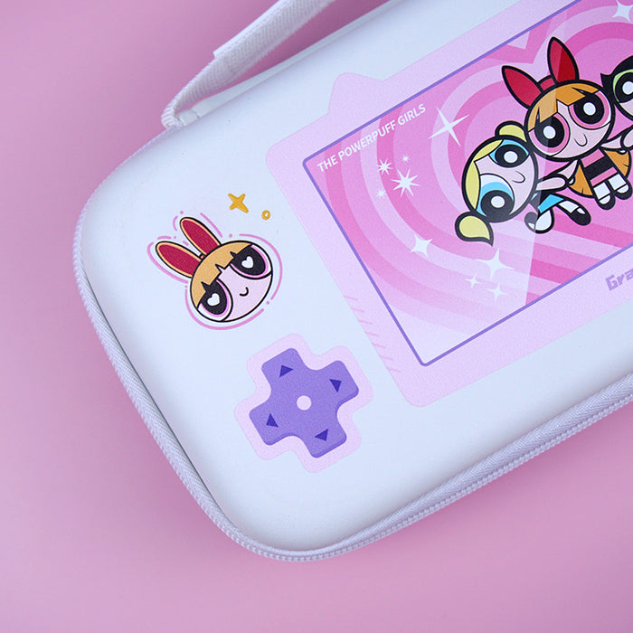 Kawaii Shock-Proof Switch Carrying Case: white, pink The Powerpuff Girls characters, cartoon kawaii style