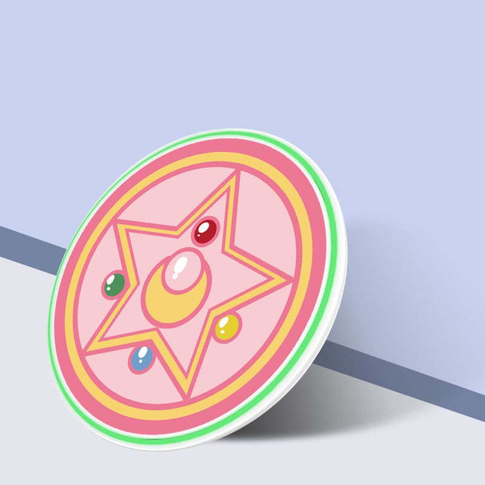 Kawaii Wireless Charger with Cute Designs: pink, white occult-style geometric sigil design, minimal occult-inspired graphic s