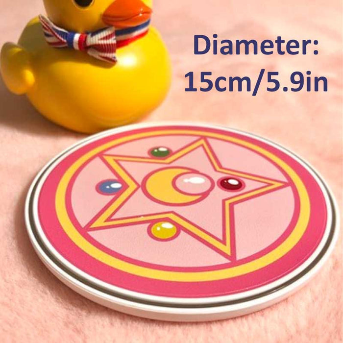 Kawaii Wireless Charger with Cute Designs: pink, white occult-style geometric sigil design, minimal occult-inspired graphic s