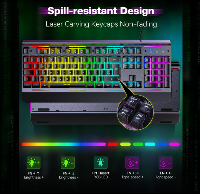 KB002 RGB GamingKeyboard 105 Key Wired Anti Ghosting Keys Metal Panel Wrist Rest