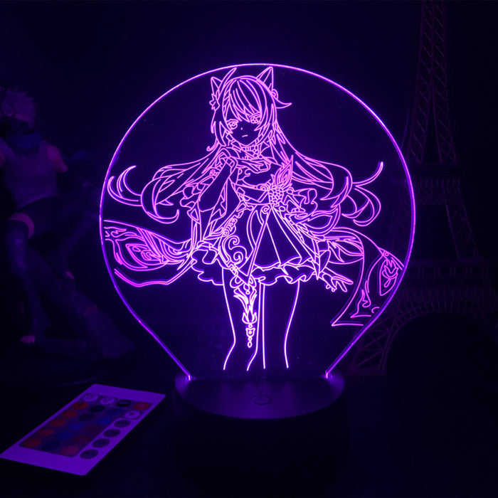 Keqing Genshin Impact Lamp with Remote: purple, pink anime-style cat-eared girl character, anime, cartoon style