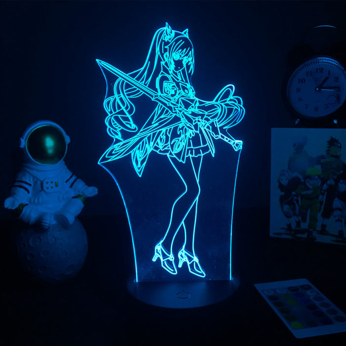 Keqing Genshin Impact Lamp with Remote: purple, pink anime-style cat-eared girl character, anime, cartoon style