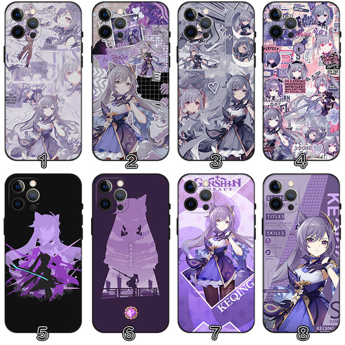 Keqing Genshin Impact Phone Case: black, purple anime-style female characters, anime, fantasy, illustrated style