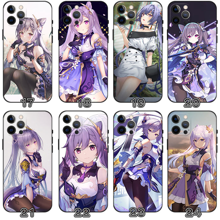 Keqing Genshin Impact Phone Case: black, purple anime-style female characters, anime, fantasy, illustrated style